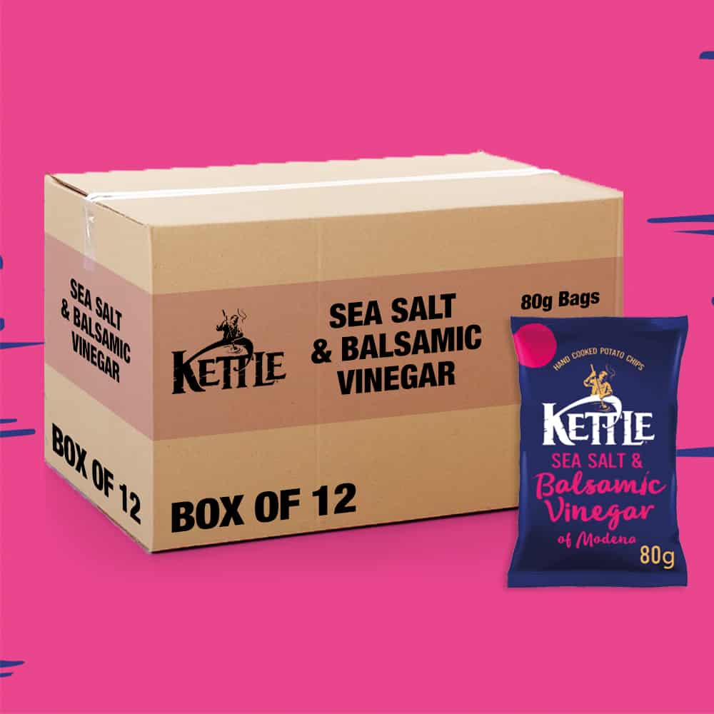 Box of 12 – Kettle Chips Sea Salt & Balsamic Vinegar of Modena 80g – (£1.29 Bags)