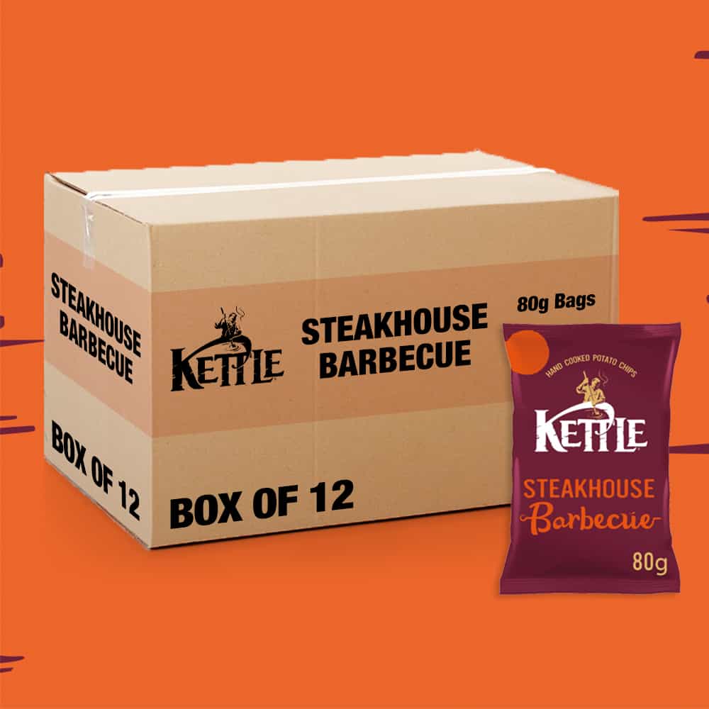 Box of 12 – Kettle Chips Steakhouse Barbecue Crisps 80g – (£1.29 Bags)