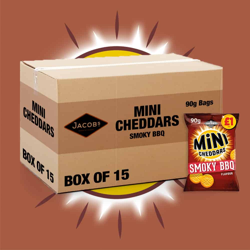 Box of 14 – Jacob’s Mini Cheddars Sticks Grilled Cheddar & Sizzling Steak 75g – (£1 Bags)