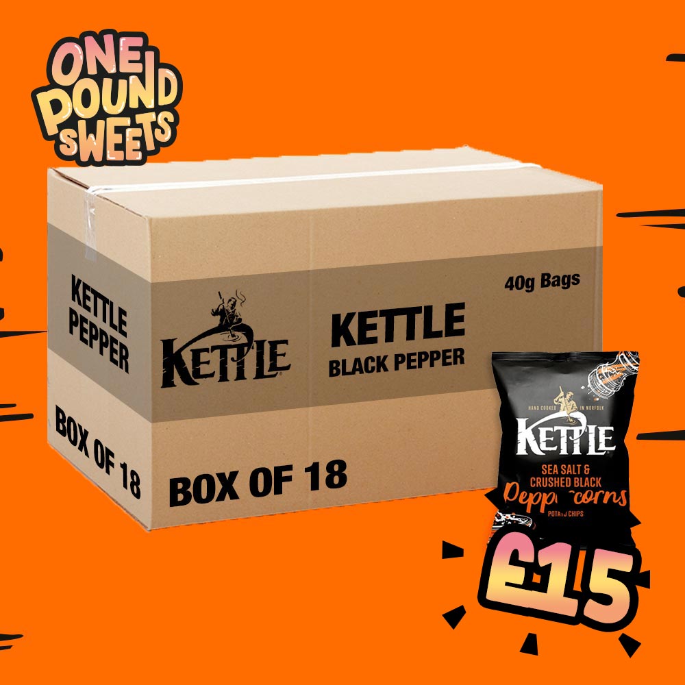 Box of 18 – Kettle Chips Sea Salt & Black Peppercorns 40g – (Grab Bags)