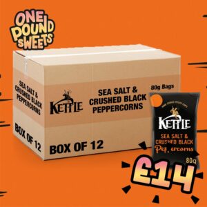 Box of 12 - Kettle Chips Sea Salt & Crushed Black Peppercorns 80g - (£1.29 Bags)