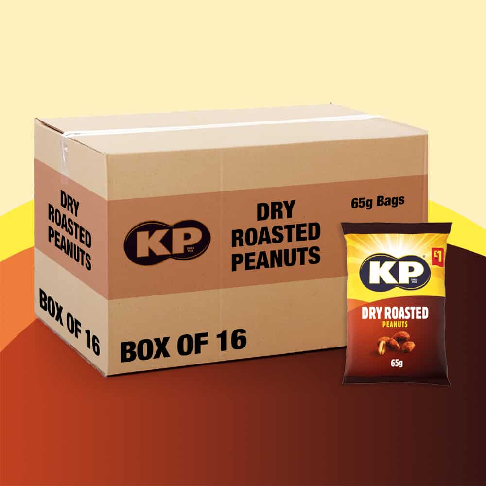 Box of 16 – KP Dry Roasted Peanuts 65g – (£1 Bags)