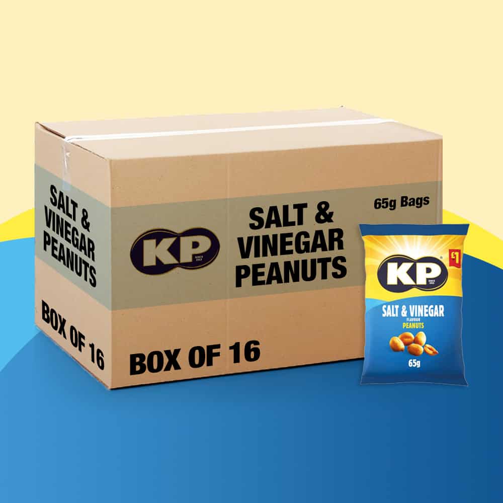 Box of 16 – KP Salt & Vinegar Peanuts 65g – (£1 Bags)