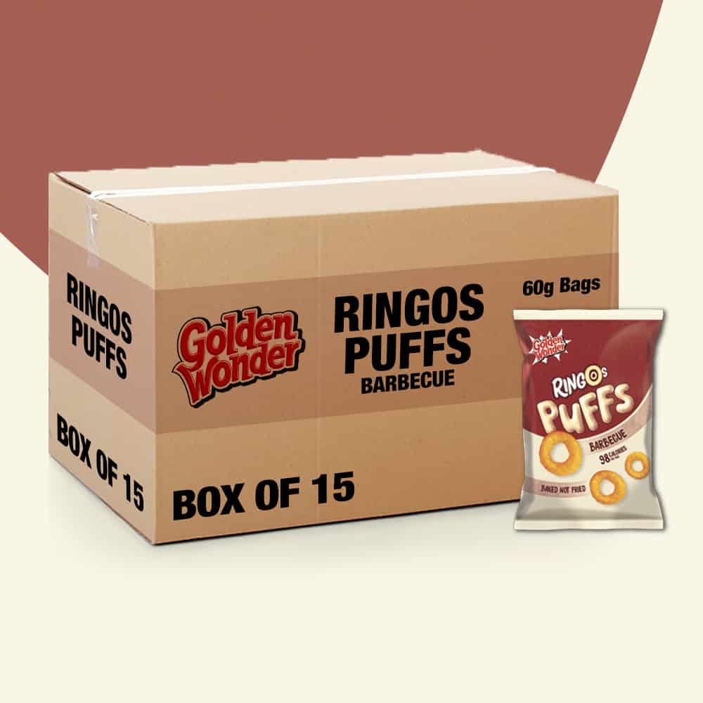 Box of 15 – Golden Wonder Ringo Puffs BBQ 60g – (£1 Bags)