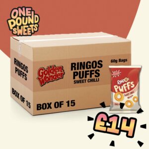 BBE 15.7.23- Box of 15 - Golden Wonder Ringo Puffs Sweet Chilli 60g - (£1 Bags)