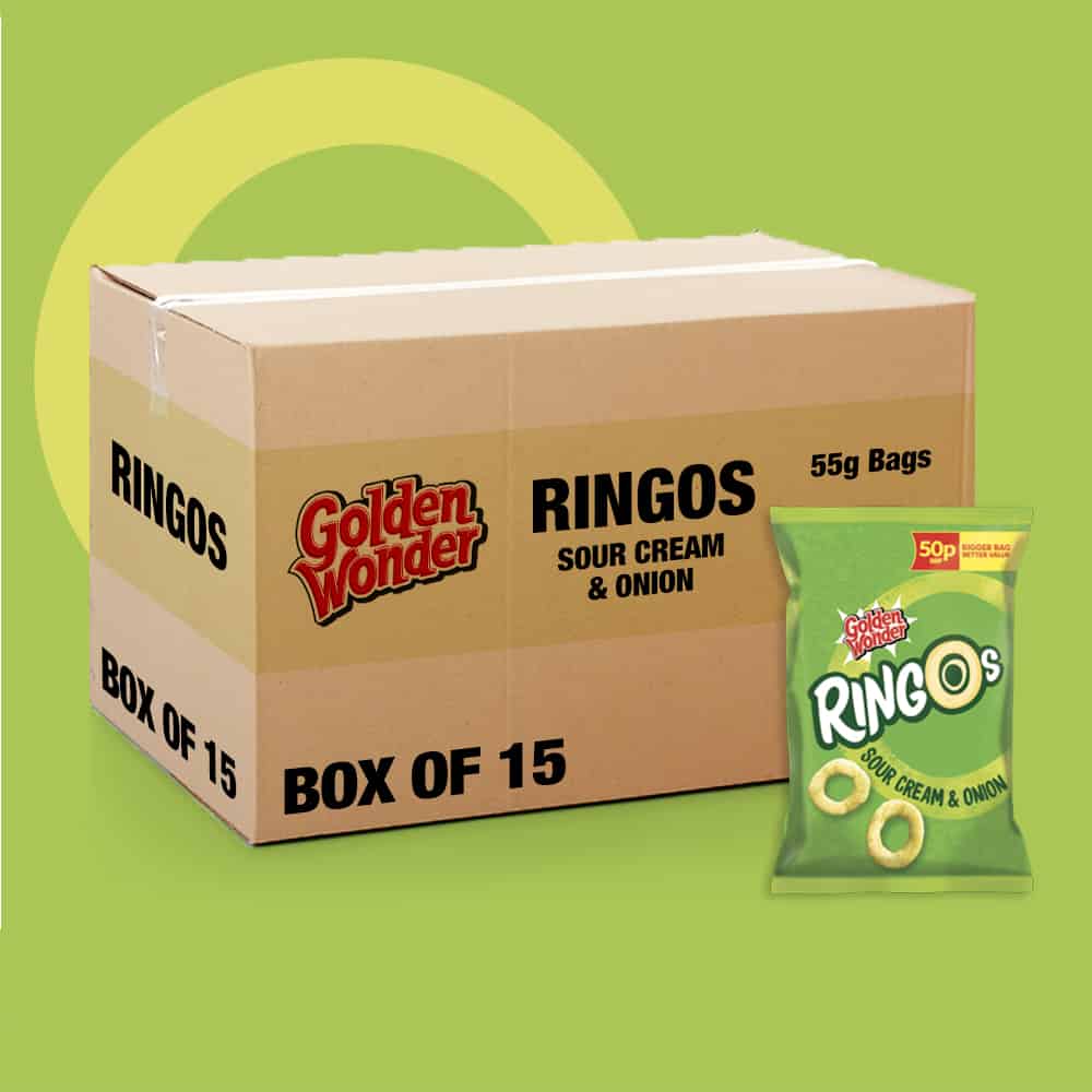 Box of 15 – Golden Wonder Ringos Sour Cream & Onion 40g – (£1 Bags)