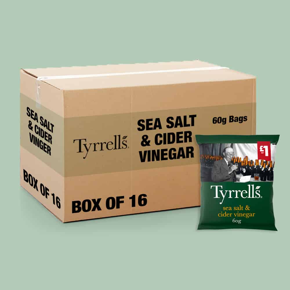 Box of 16 – Tyrrells Sea Salt and Cider Vinegar 60g – (£1 Bags)