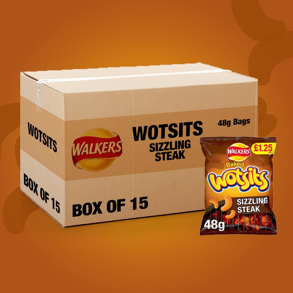 Box of 15 – Walkers Wotsits Sizzling Steak 48g – (£1.25 Bags)