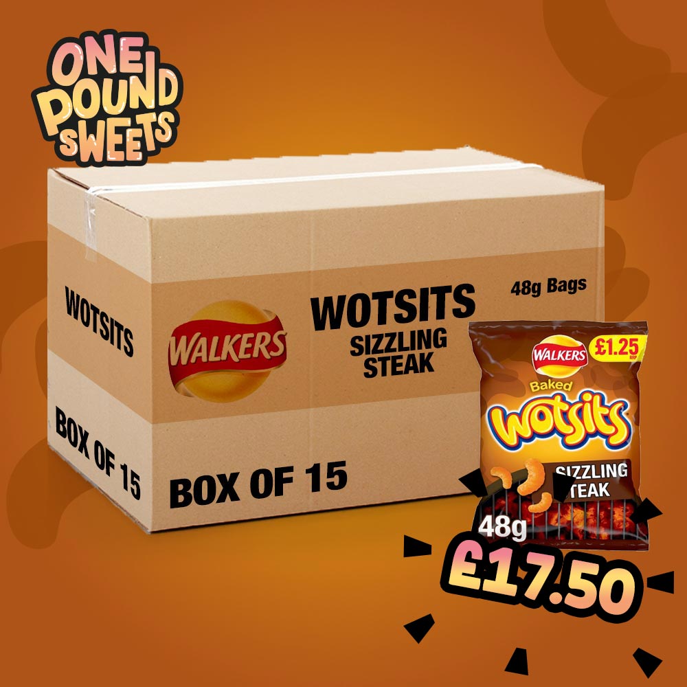 Box of 15 – Walkers Wotsits Sizzling Steak 48g – (£1.25 Bags)