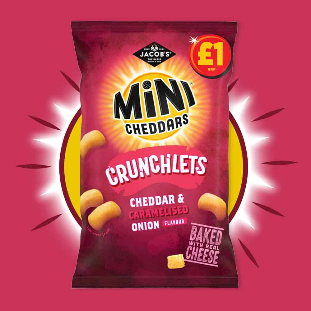 Jacob’s Mini Cheddars Crunchlets Cheddar & Onion 65g – (£1 Bag)