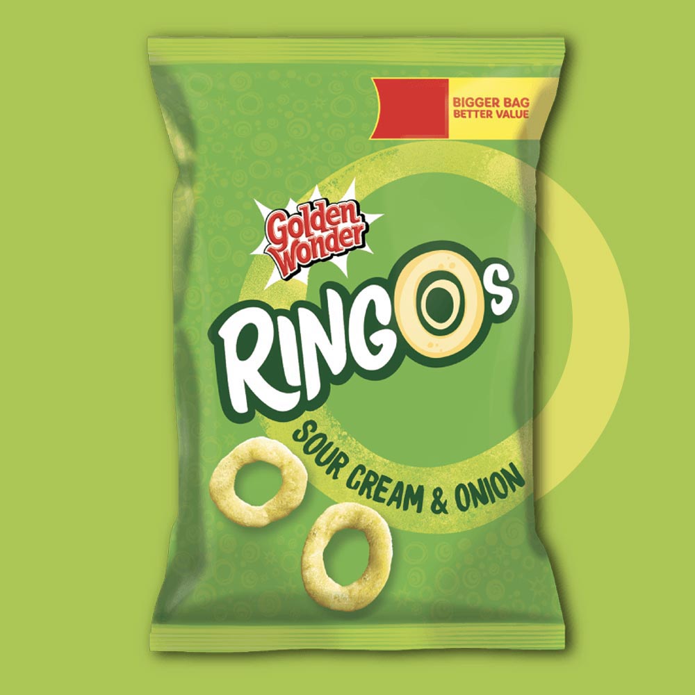 Golden Wonder Ringos Sour Cream & Onion 40g – (£1 Bag)