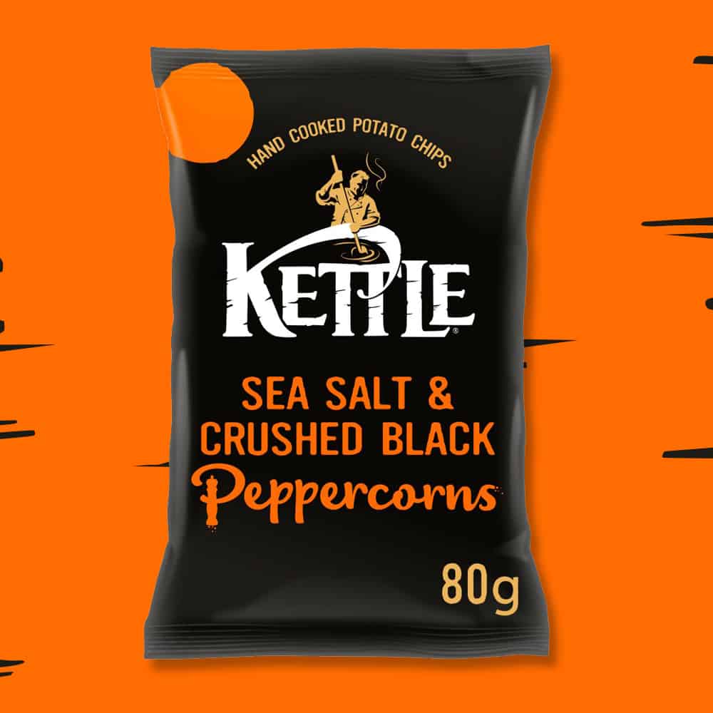 Box of 12 – Kettle Chips Sea Salt & Crushed Black Peppercorns 80g – (£1.29 Bags)