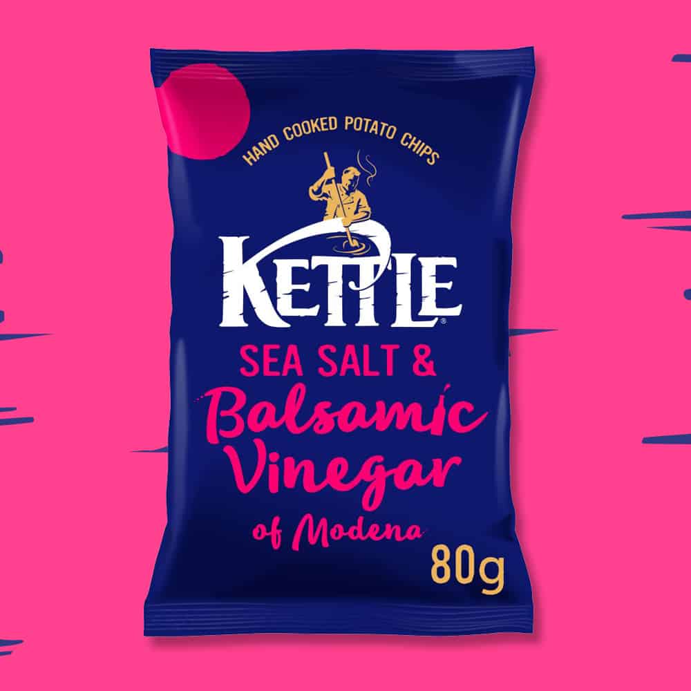Box of 12 – Kettle Chips Sea Salt & Balsamic Vinegar of Modena 80g – (£1.29 Bags)