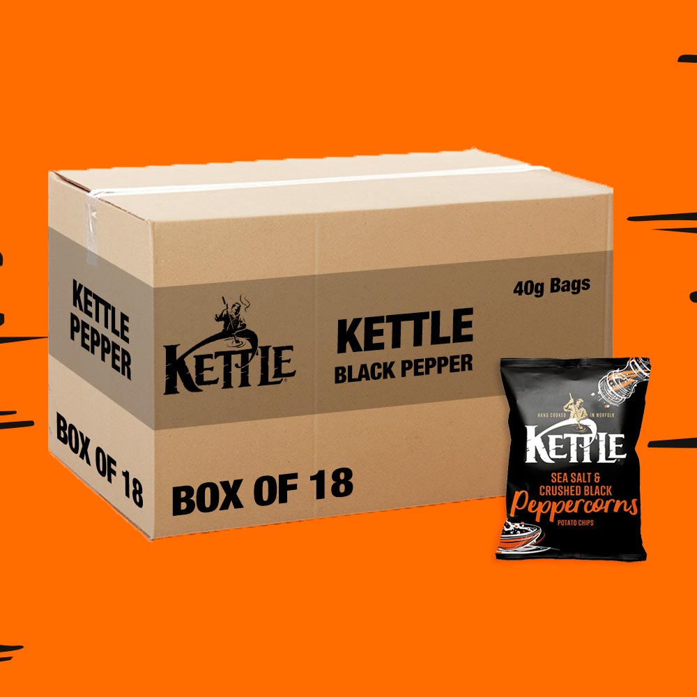 Box of 18 – Kettle Chips Sea Salt & Black Peppercorns 40g – (Grab Bags)