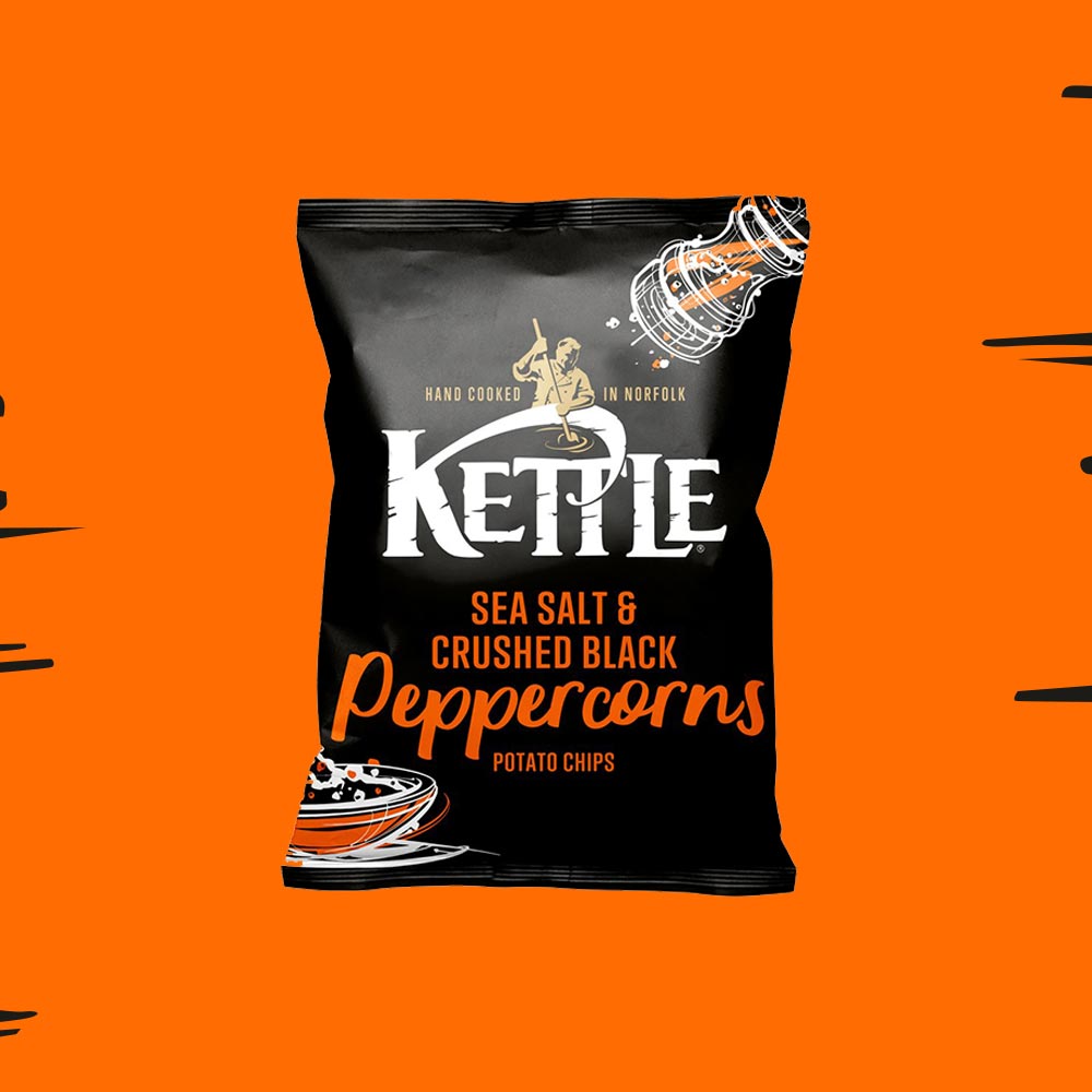 Box of 18 – Kettle Chips Sea Salt & Black Peppercorns 40g – (Grab Bags)