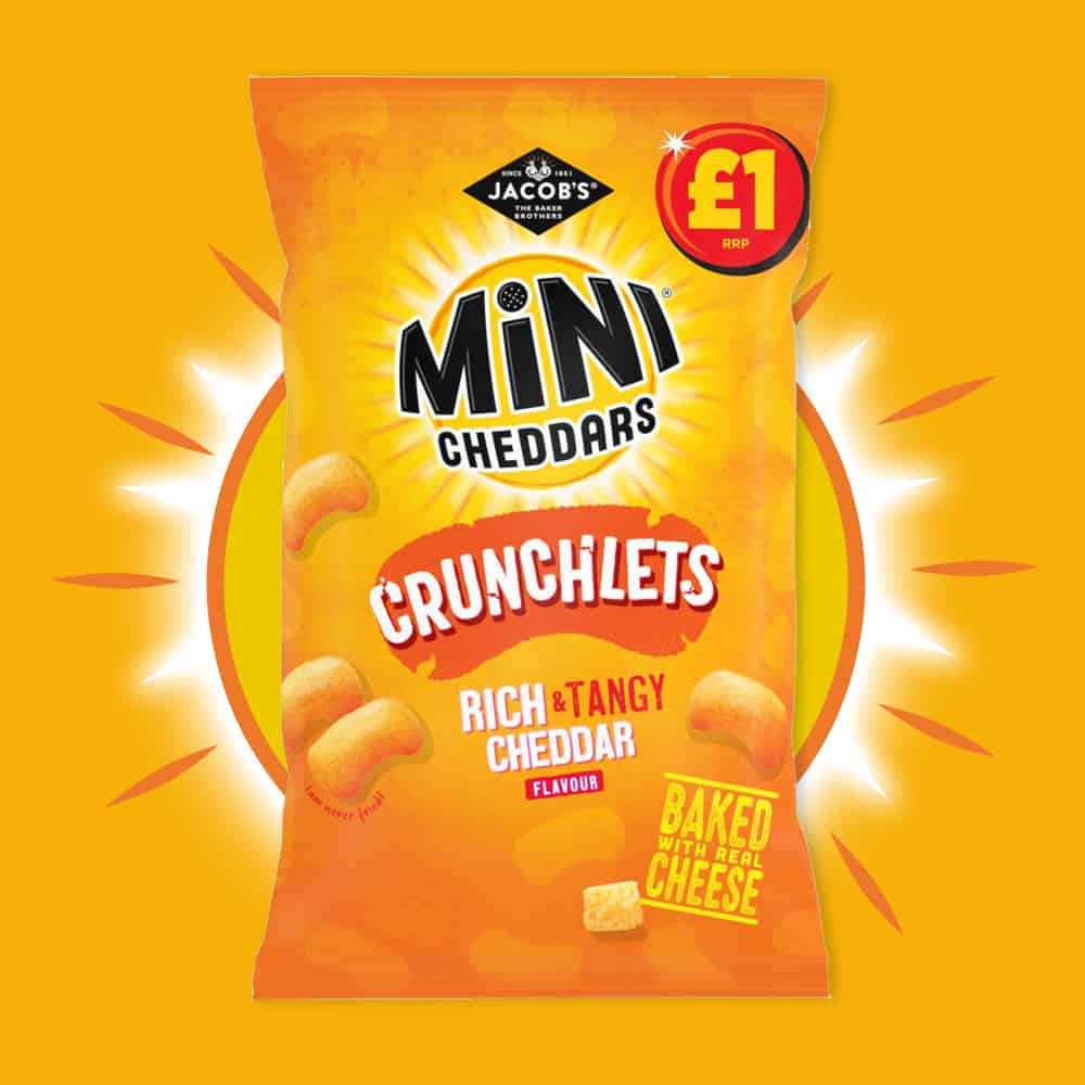 Jacob’s Mini Cheddars Crunchlets Tangy Cheddar 65g – (£1 Bag)