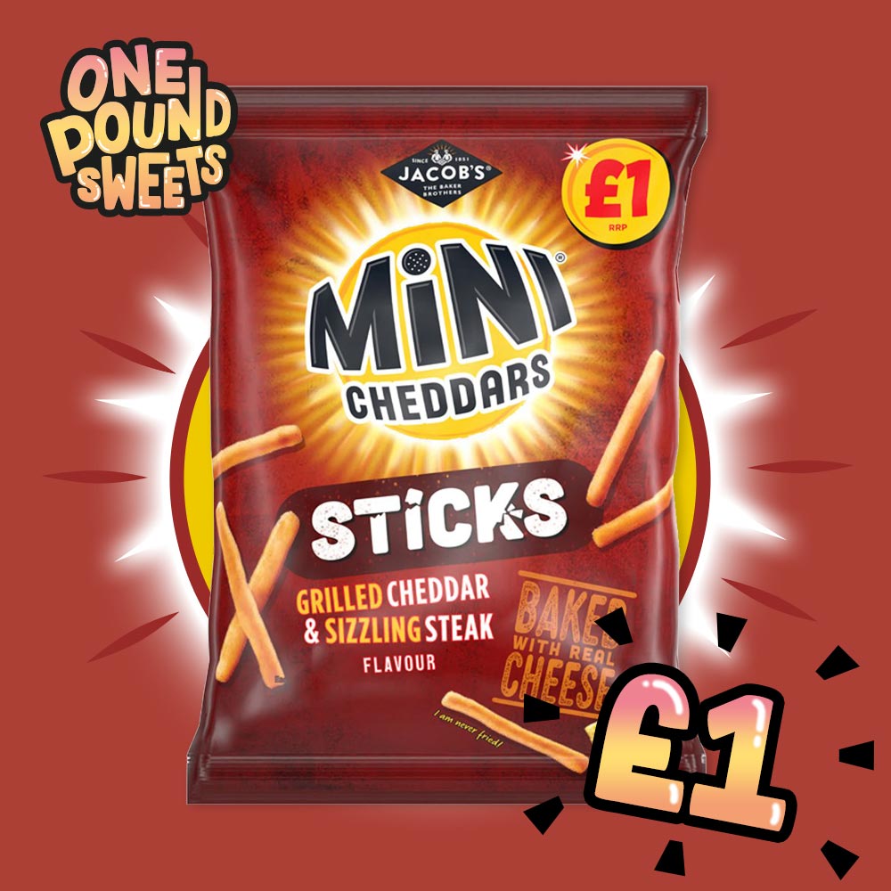 Jacob's Mini Cheddars Sticks Grilled Cheddar & Sizzling Steak 75g - (£1 Bag)