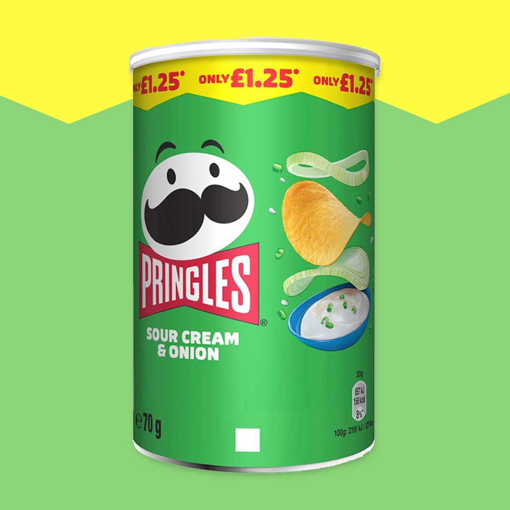 5x Pringles Sour Cream & Onion Crisps Can 70g