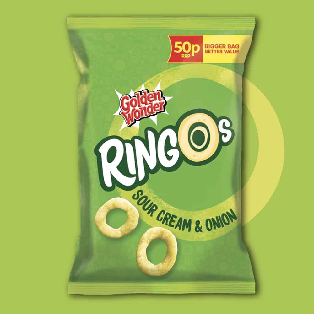 Box of 15 – Golden Wonder Ringos Sour Cream & Onion 40g – (£1 Bags)