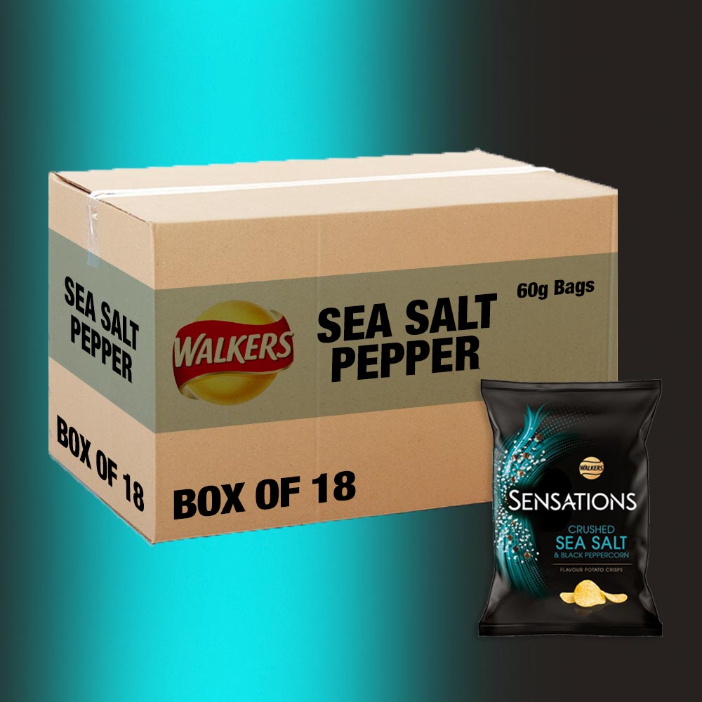 Box of 18 - Walkers Sensations Crushed Sea Salt & Black Peppercorn 65g