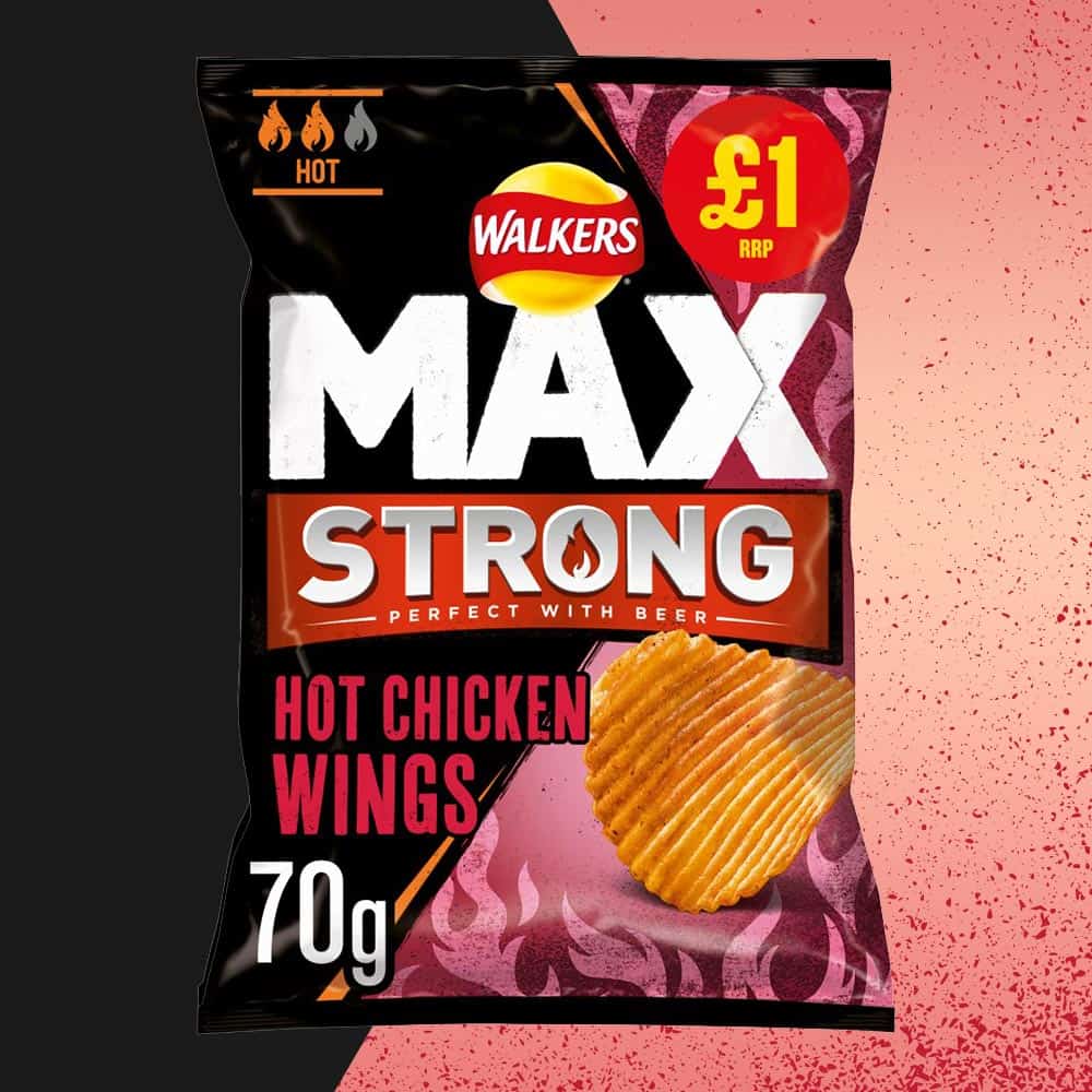 Box of 15 – Walkers Max Hot Chicken Wings Crisps 70g – (£1 Bags)