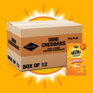 Box of 12 - Jacob's Mini Cheddars Crunchlets Tangy Cheddar 65g - (£1 Bags)