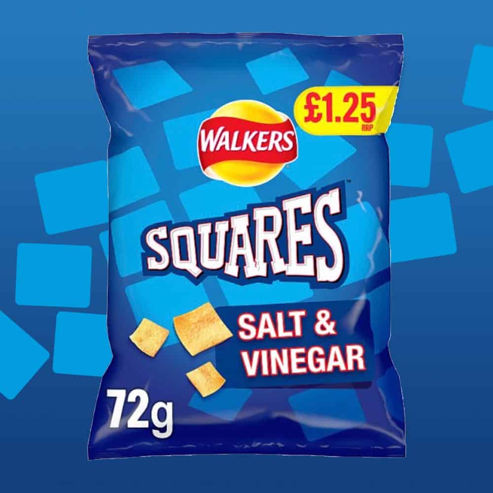 18x Walkers Squares Salt & Vinegar 72g