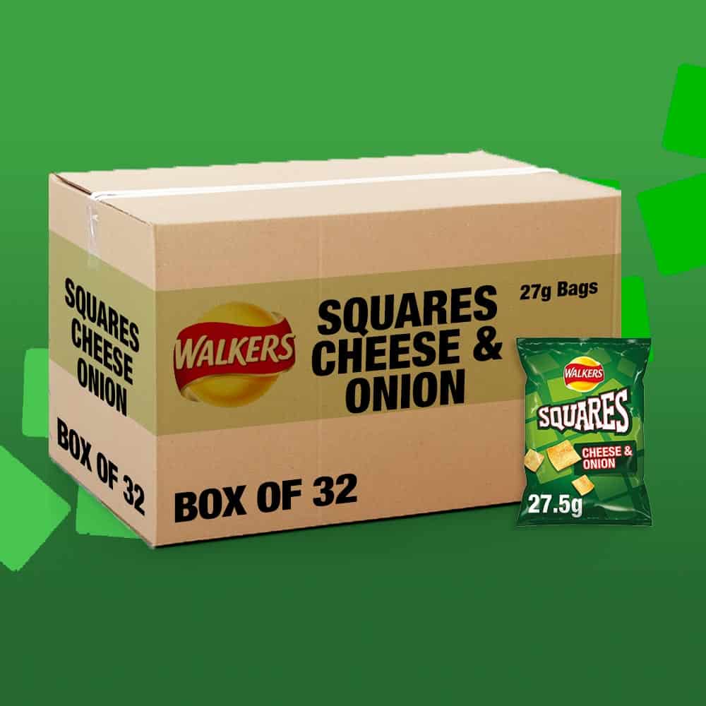 32x Walkers Squares Cheese & Onion 27.5g - One Pound Crisps