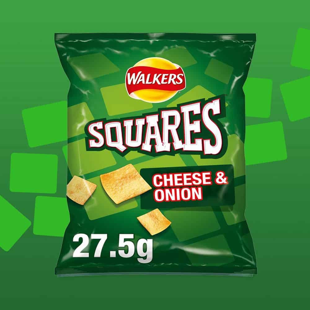 32x Walkers Squares Cheese & Onion 27.5g - One Pound Crisps