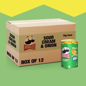 12x Pringles Sour Cream & Onion Crisps Can 70g