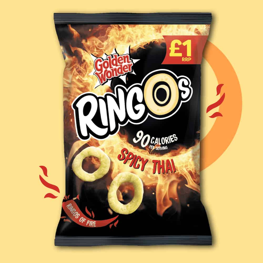 18x Golden Wonder Ringos Spicy Thai 40g