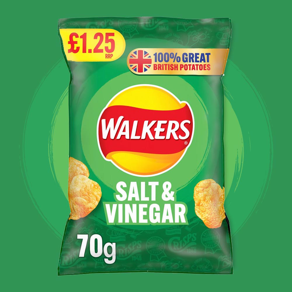 18x Walkers Salt & Vinegar 70g