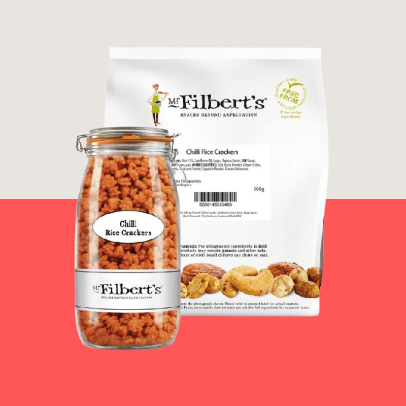 1x Mr Filberts Chilli Rice Crackers Single Bulk Bag 500g