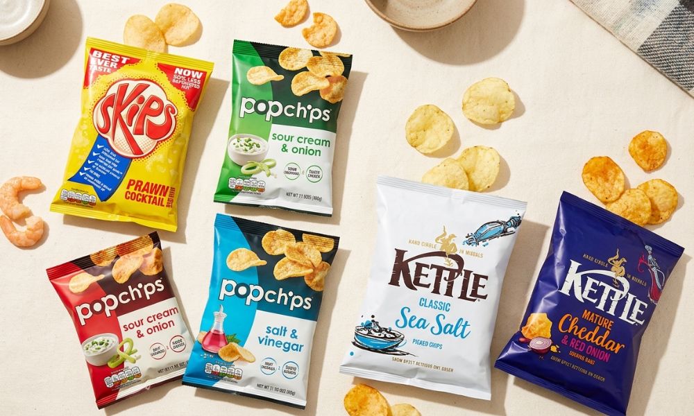 selection of vegan crisps from different uk brands