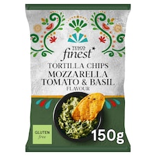 Tesco Finest Mozzarella, Basil & Tomato Tortilla Chips 150g