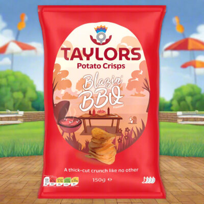 Taylors Blazing BBQ Straight Cut Potato Crisps 150g – Bold Scottish Smoky Flavour