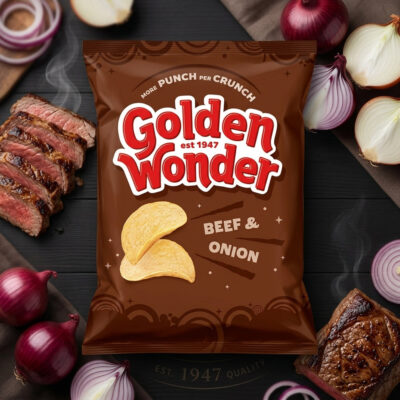 Golden Wonder Fully Flavoured Beef And Onion Flavour Crisps 32.5g Single Packet