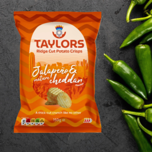 Taylors Ridge Cut Jalapeño & Mature Cheddar Crisps 150g – Bold Scottish Chilli & Cheese Flavour